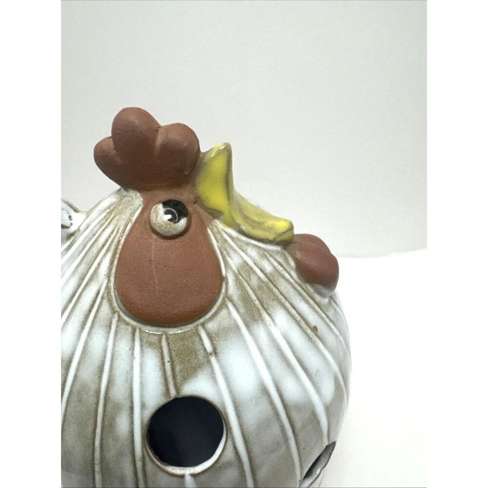 Stoneware Red Ware Chicken Rooster Tea Light Candle Holder Lantern Farmhouse